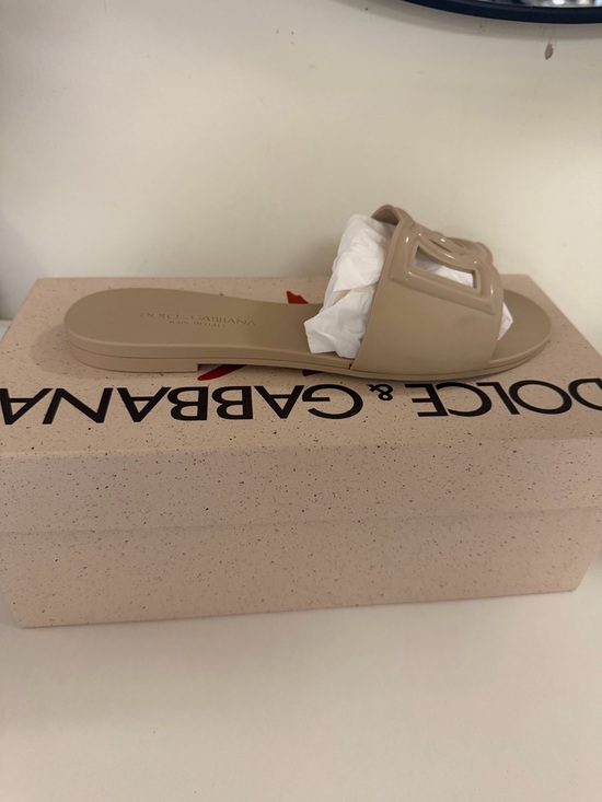 Dolce & Gabbana Shoes - Dolce & Gabbana Neutral Beige Logo Slide Mule